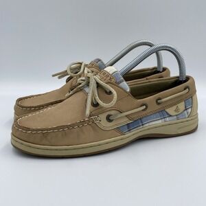 Sperry Top-Sider Bluefish 2-Eye Women's 8M Plaid Fabric Tan Leather Boat Shoes